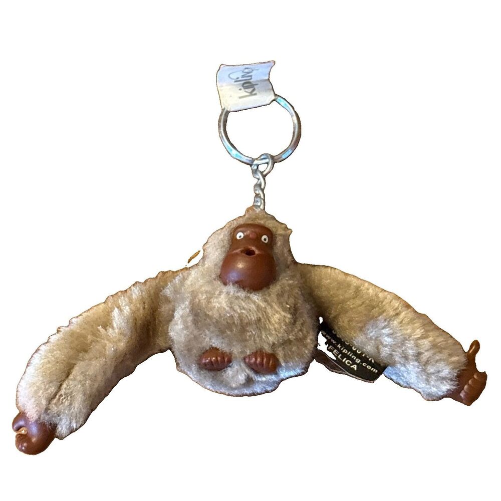 Kipling Felicia Monkey Keychain Purse Charm Light Gray